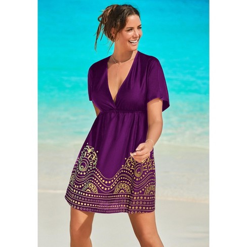Swimsuits For All Women's Plus Size Kate V-neck Cover Up Dress - 26/28,  Purple : Target