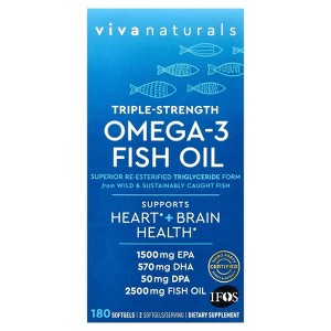 Viva Naturals Omega-3 Fish Oil, Triple-Strength, 180 Softgels (1,250 mg per Softgel) - 1 of 4