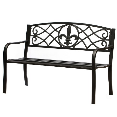 Outdoor Garden Patio Steel Park Bench Lawn Decor With Cast Iron Unique ...