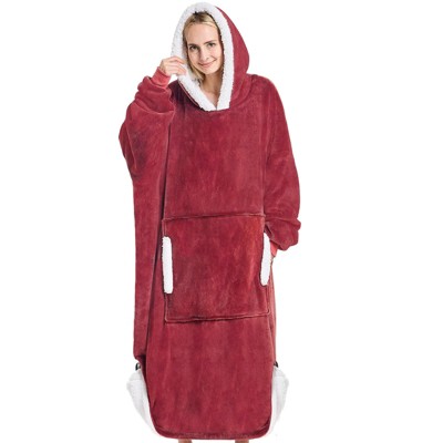 Inhand Gray Fuzzy Wearable Hoodie Blanket - Oversized Cozy Polyester Sweatshirt for Women, One Size Fits All - The Perfect Warm Gift