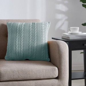 18"x18" Dublin Cable Knit Square Throw Pillow Blue - VCNY: Contemporary Decorative Accent, Indoor Use, Removable Cover - 1 of 4
