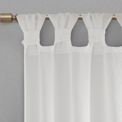 White Sheer Tab Top Faux Linen Kitchen Window Panel