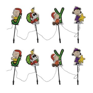 ProductWorks 8in Peanuts Pre Lit Joy Pathway Markers Outdoor Holiday Yard Ornament Home Decoration w/ 25 Clear Lights, Stakes, & Suction Cups (2 Pack) - 1 of 4