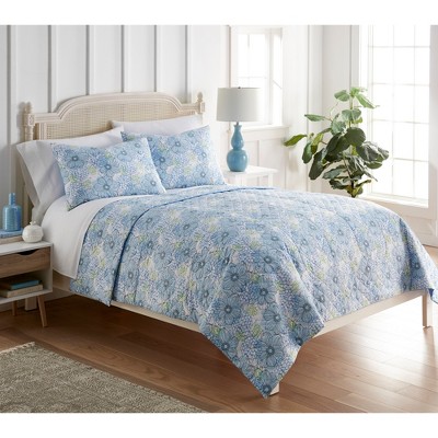 Blue Poppies Twin Microfiber Reversible Quilt Set