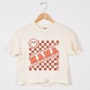 Simply Sage Market S.W.Smiley Mama Checkerboard Smiley Face Boxy Crop Top - 3 of 4