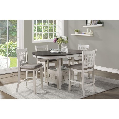 NicBex 42" Round Dining Table Set for 4 Counter Height Extendable Dining Table Storage Base with 4 Chairs for Kitchen