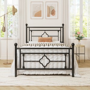 Allewie Metal Platform Bed Frame with Victorian Vintage Headboard and Footboard/Mattress Foundation/Under Bed Storage/No Box Spring Needed/Noise-Free/Easy Assembly - 1 of 4