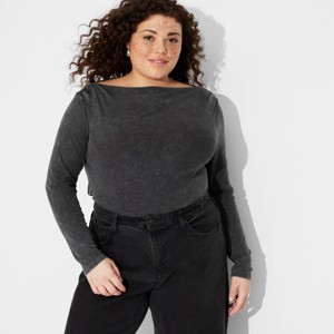 Women's Long Sleeve Ribbed Boat Neck Top - Wild Fable™ - 1 of 3