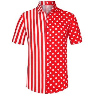Lars Amadeus Men's Summer Stripe Polka Dots Short Sleeves Button Patchwork Hawaiian Shirt - 1 of 4