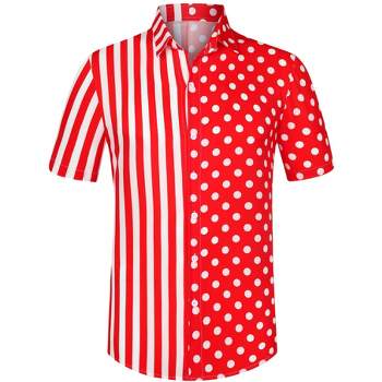 Lars Amadeus Men's Summer Stripe Polka Dots Short Sleeves Button Patchwork Hawaiian Shirt