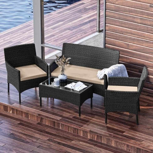 Nestl 4 Piece Patio Furniture Set Black Wicker Outdoor Furniture Patio Set With Coffee Table Target