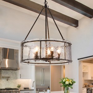 LLHZSY 20 1/2" Modern Ceiling Chandelier With Water Ripple Glass 5-Lights Fixture for Kitchen Island Dining Room Living Room - 1 of 4