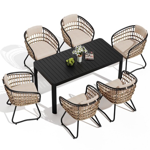 Crestlive Products 6 Person Aluminum Outdoor Dining Set Rectangular Expandable Dining Table with chairs Waterproof Rust-Proof All Weather - image 1 of 4