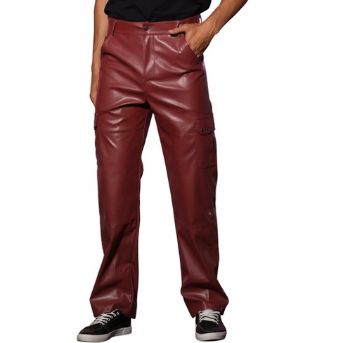 Lars Amadeus Men's Halloween Hip Hop Motorcycle Cargo Punk Faux Leather  Pants Burgundy 34 : Target