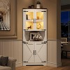 67" Tall Corner Storage Cabinet with Lights, Farmhouse Corner Hutch Display Cabinet with Glass Doors, Wooden Storage Organizer for Kitchen - 3 of 4