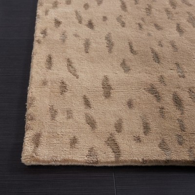 Luxurious Hand-Knotted Light Beige & Camel Wool 8' x 10' Geometric Rug