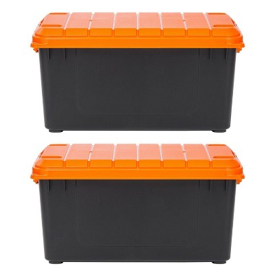 IRIS 2pk 82qt Store-it-All Box Black with Orange Lids and Buckles