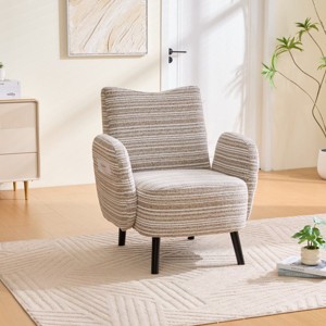 Modern Boucle Armchair with Side Storage Pocket, Upholstered Reading Chair with Solid Wood Legs, Accent Chair for Living Room or Bedroom-Koiai - 1 of 4