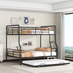 Full XL Over Queen Metal Bunk Bed with Twin Size Trundle - 1 of 4