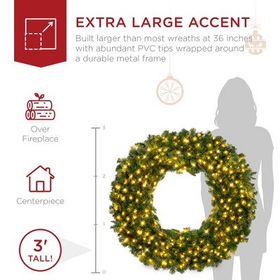 36" Pre-Lit Artificial Fir Christmas Wreath with LED Lights