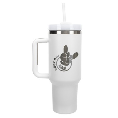 100 North Rock On! Classic Mouse & Cup Head Hands Wrap-Around 40 Oz. Stainless Steel Water Bottle Coffee Mug, Spill & Leak Resistant, Travel Tumbler