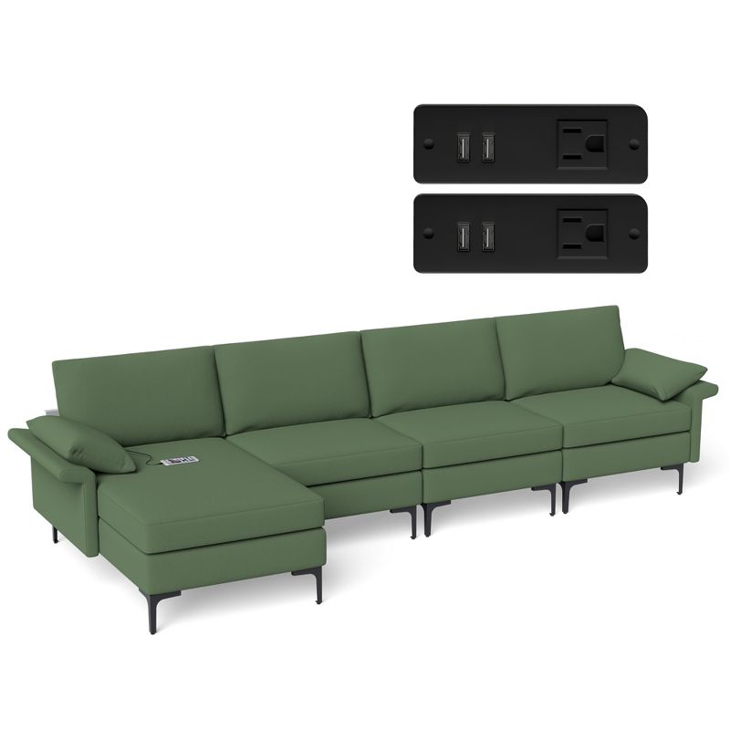Costway  L-shaped Modern Modular Sectional Sofa w/ Reversible Chaise & 4 USB Ports, 1 of 11