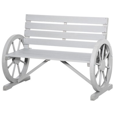 Charcoal Gray Fir Wood Wagon Wheel Outdoor Bench