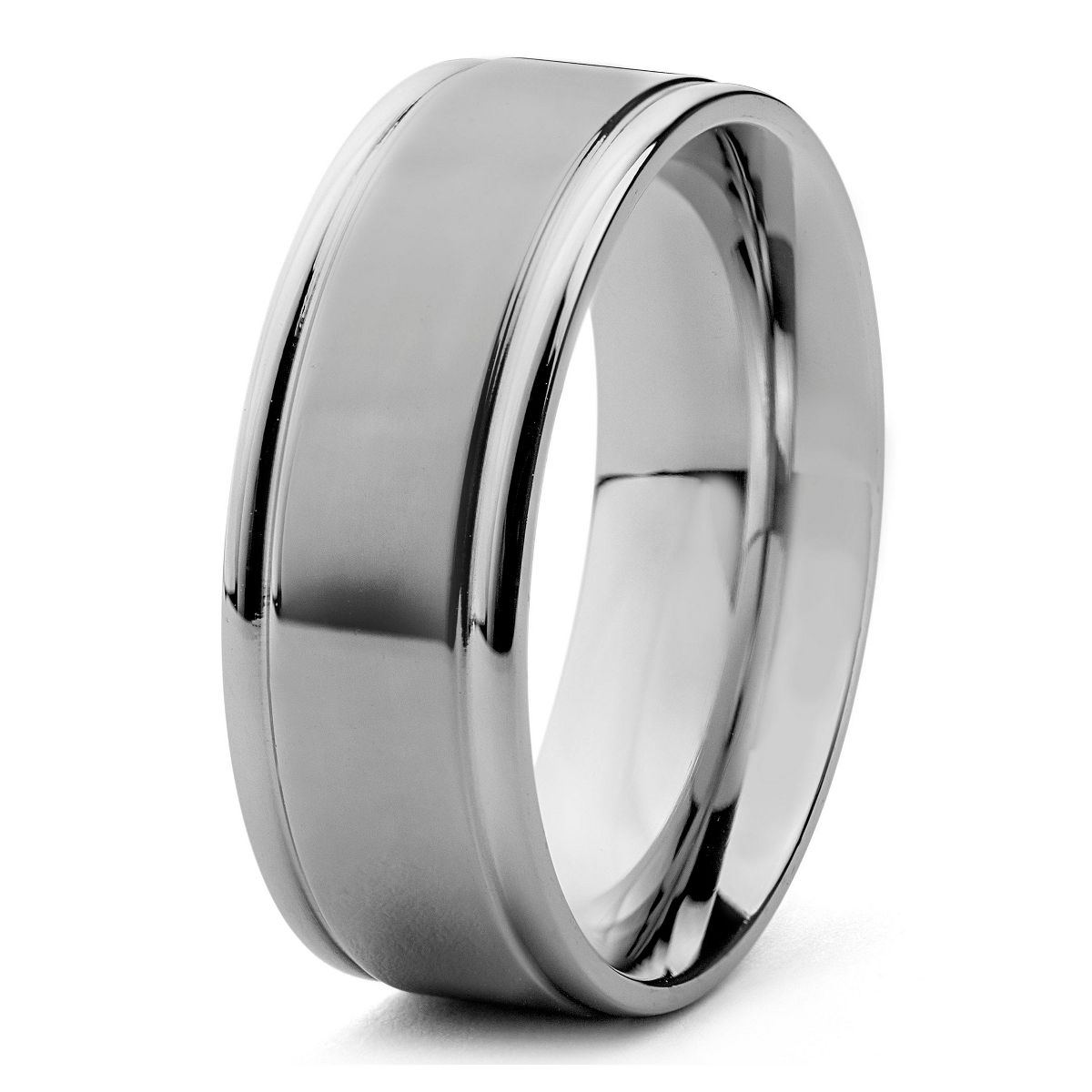 West Coast Jewelry Men's Brushed and Polished Grooved Edges Steel Ring (8mm Wide)