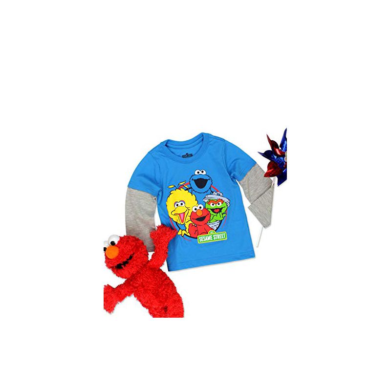 Sesame Street Boy's Faux Layered Long Sleeve Crewneck Graphic Tee for Toddler, 3 of 8