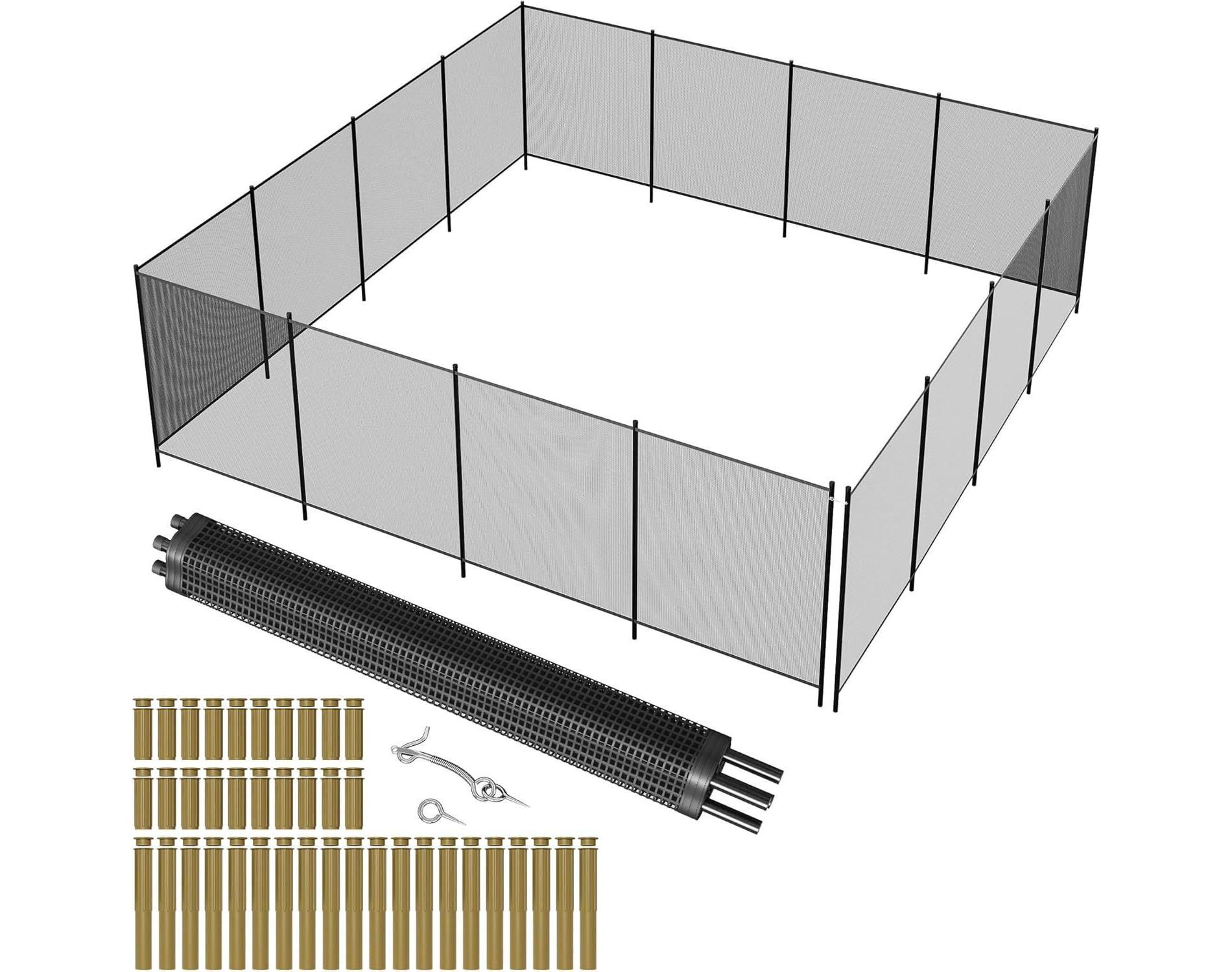 Temporary Pool Safety Fence – No-Drill Plastic Mesh Barrier for Inground/Above Ground Pools, Removable with Stainless Steel Legs