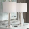 360 Lighting Geoff Modern Table Lamps 26" High Set of 2 Brushed Nickel with USB Charging Port White Drum Shade for Bedroom Living Room Bedside Desk - image 2 of 4