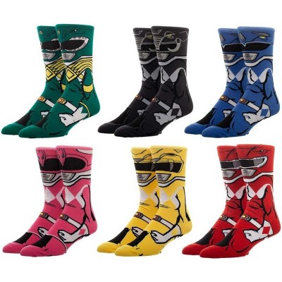 Power Rangers Men's Crew Socks Adult Characters 6 Pack Mid-Calf Crew Socks Gift Box Set Multicoloured