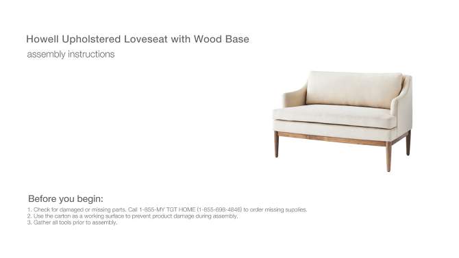 Howell Upholstered Loveseat with Wood Base Cream - Threshold&#8482; designed with Studio McGee, 2 of 11, play video