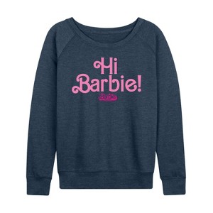 Women's - Barbie - Hi Barbie Lightweight French Terry Wide Neck Long Sleeve Shirt - 1 of 4