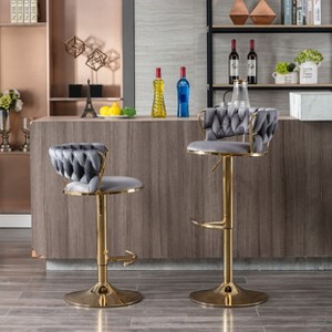 Okak Velvet Bar Stools with Chrome Footrest and Base Set of 2, Swivel Barstools with Adjustable Mechanical Lifting, Counter Height Stools - 1 of 4
