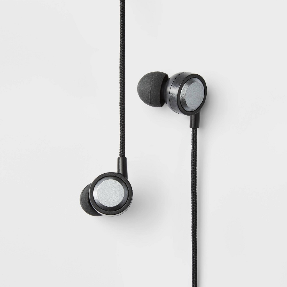 Photos - Headphones Wired Earbuds with Microphone - heyday™ Black Stylized