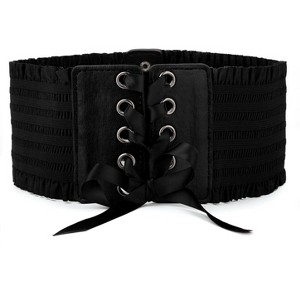 INSPIRE CHIC Women's Wide Elastic Stretchy Button Lace Up Waist Belt - 1 of 4