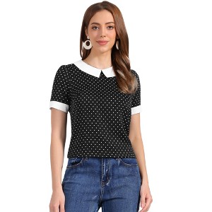 INSPIRE CHIC Women's Peter Pan Collar Keyhole Back Vintage Polka Dots Blouses - 1 of 4