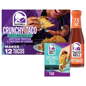 Taco Bell 1oz Original Seasoning + 7.5oz Hot Taco Sauce + 8.85oz/12ct Crunchy Taco Kit - 1 of 4