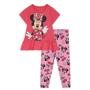 Disney Minnie Mouse Floral Girls Peplum T-Shirt and Leggings Outfit Set Little Kid to Big Kid - 1 of 4