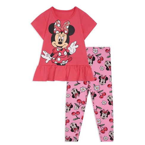 Disney Minnie Mouse Floral Girls Peplum T-Shirt and Leggings Outfit Set Little Kid to Big Kid - image 1 of 4