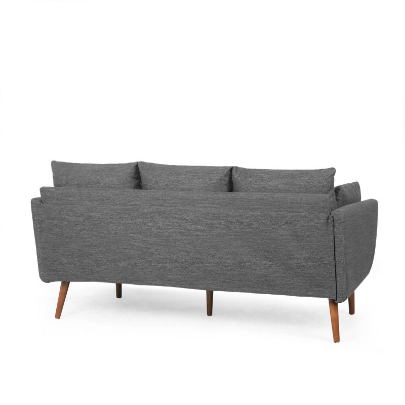 Feichko Contemporary Fabric Pillow Back 3 Seater Sofa Charcoal/Walnut - Christopher Knight Home, 4 of 12