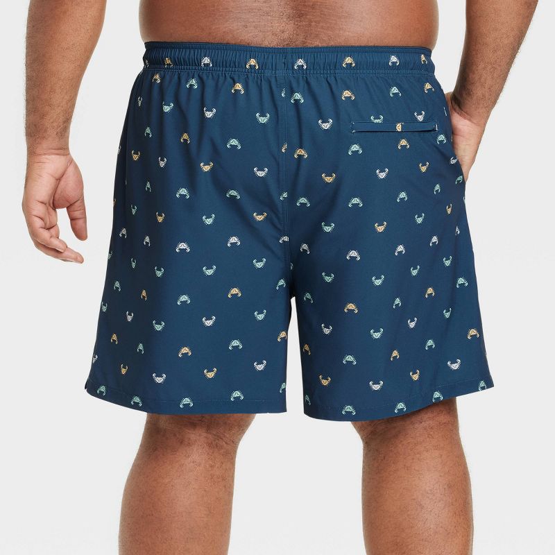 Men's 7" Leaf Print Swim Shorts with Boxer Brief Liner - Goodfellow & Co™ Navy Blue, 3 of 6