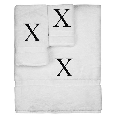 BC BARE COTTON Monogrammed Towel Set, Personalized Gift, Set of 3 - White - Black Block