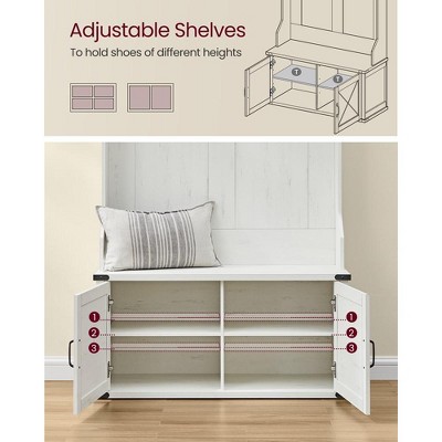 VASAGLE Rustic White Hall Tree with Bench and Storage