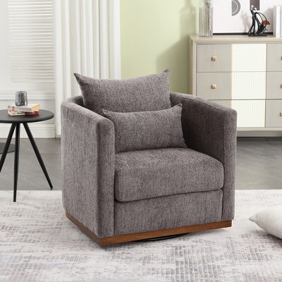 32"W Accent Chair 360 Degree Swivel Chair Barrel Chair Leisure Arm Chair, Chenille Upholstery, No Assembly Required, Beige/Gray/Brown/Black-ModernLuxe