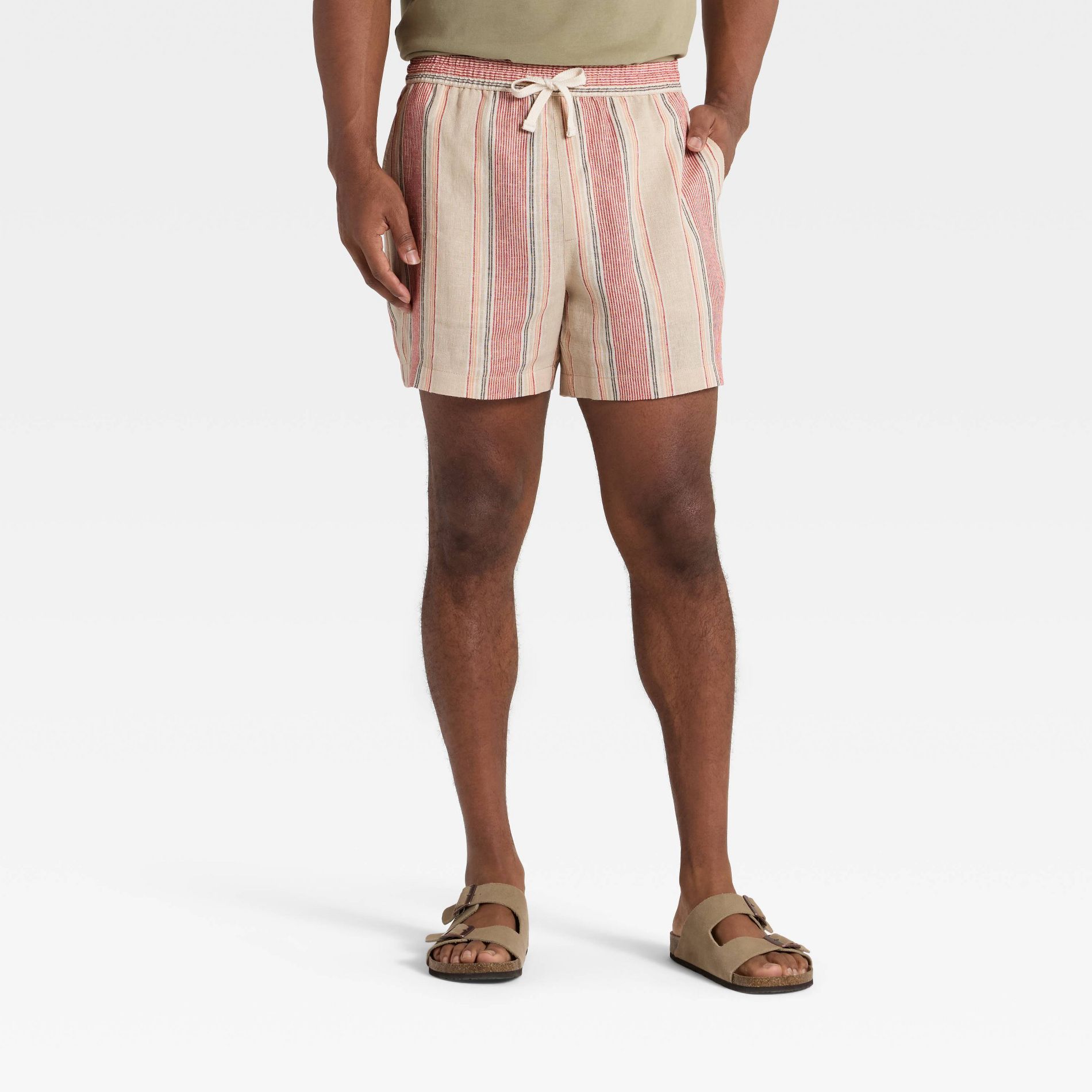 Men's Striped 5" Elevated Pull-On Shorts - Goodfellow & Co™ Beige/Pink S