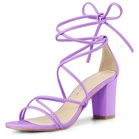 Allegra K Women's Strappy Straps Lace Up Chunky Heel Sandals Lavender 7 ...