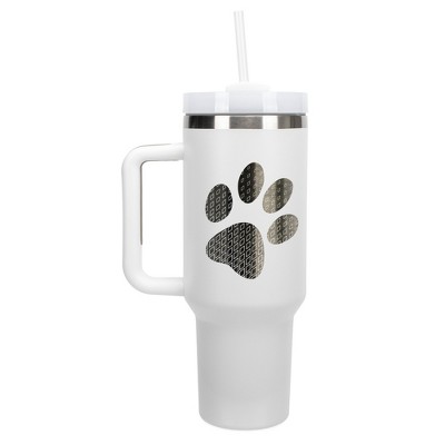 Elanze Designs Duo Diamond Puppy Dog Pawprint 40 oz. Stainless Steel, Large Water Bottle Coffee Mug, Spill & Leak Resistant, Thermal Travel Tumbler
