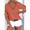 Imily Bela Women Summer V Neck Cold Shoulder Tops Loose Casual Tee Chic Cutout Blouse - 2 of 4